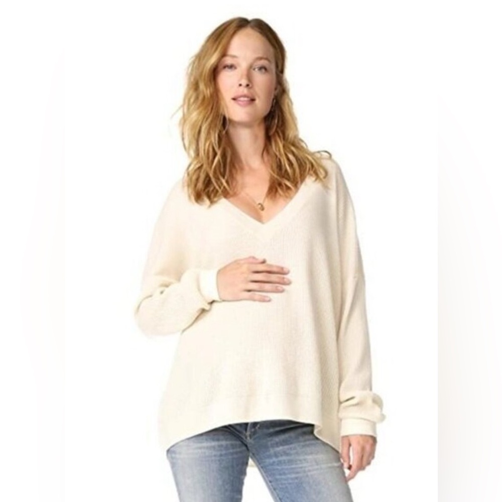 HATCH Maternity Cream Sweater Easy V Merino/Cashmere (one size)